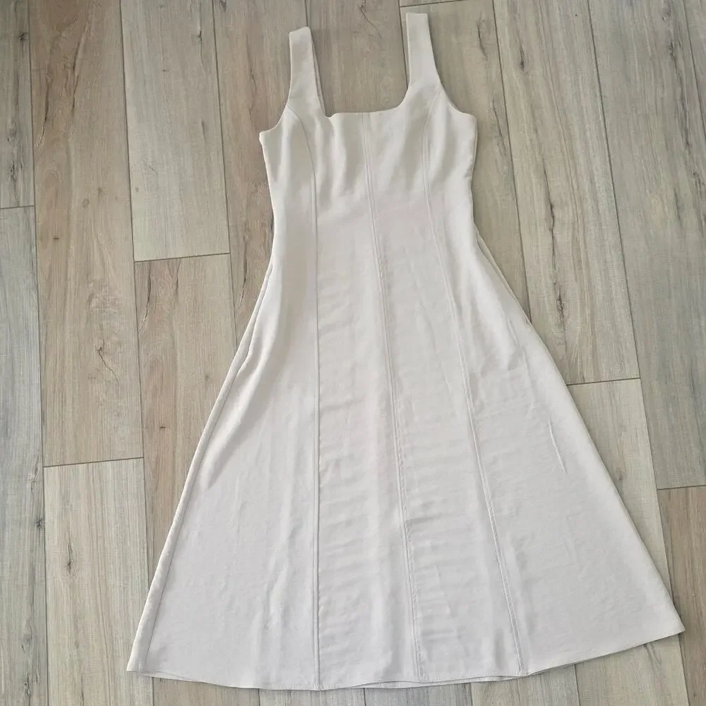 Joie Cream Sleeveless A-Line Square Neck Soft Fit & Flare Midi Dress Women Sz 6 - Picture 6 of 7